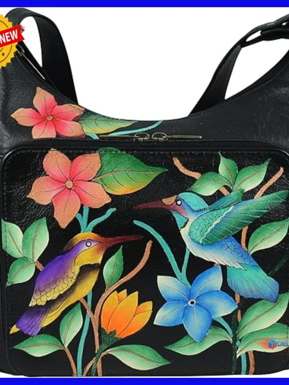 Genuine Leather Hobo Bag with Multi Compartments Adjustable Strap